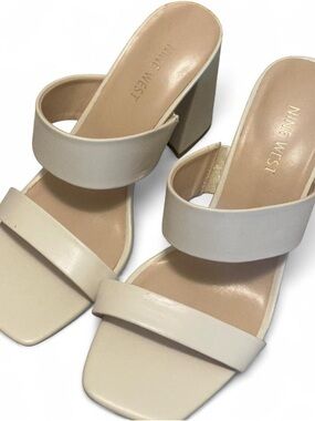 Nine West Cream Double-Band Block Heel Mules